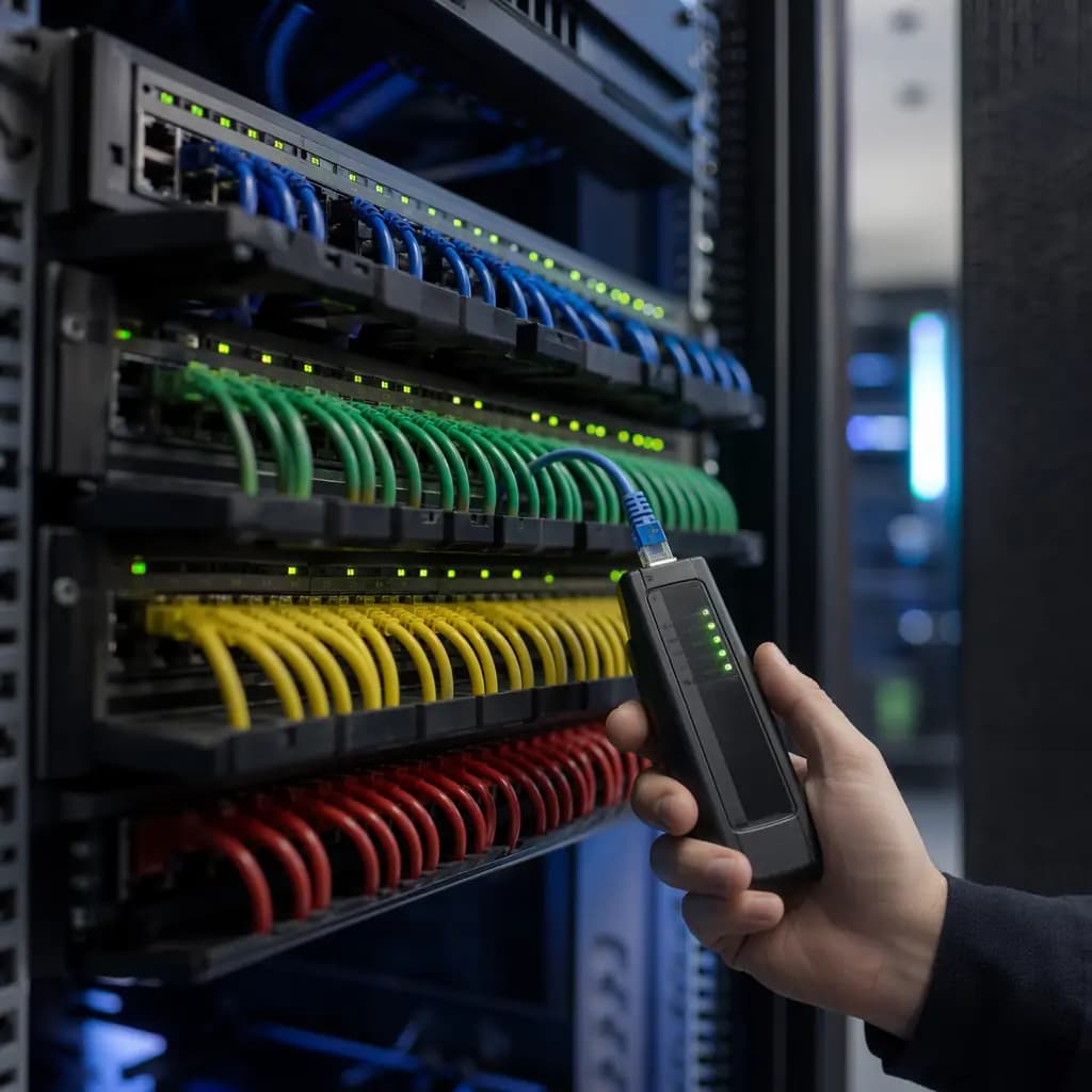 Rack de red con cableado estructurado profesional instalado por RgPlus Nexa en Málaga
