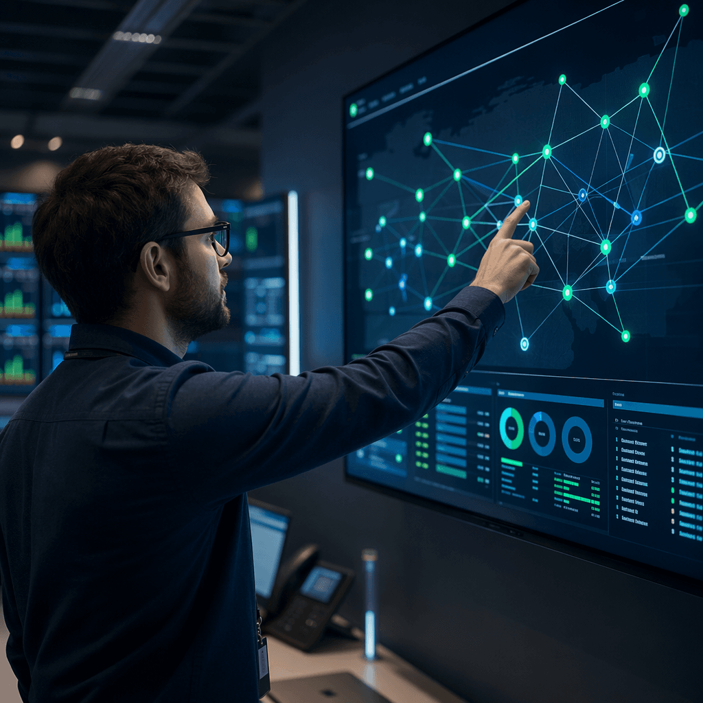 Panel de control con indicadores de estado de red